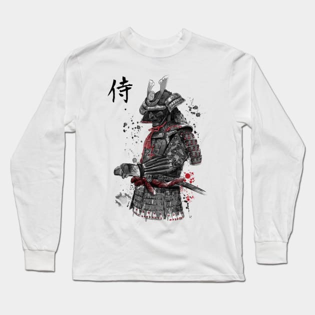 Samurai sumi-e Long Sleeve T-Shirt by DrMonekers